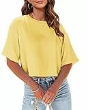 Tankaneo Damen Crop Tops Kurzarm T-Shirts Sommer Fitness Oversize Oberteile Crew Neck Bauchfrei Sportshirt