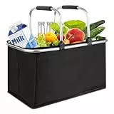 kühlkorb einkaufskorb 47L,Mit Reißverschluss isolierter, Faltbarer Picknickkorb,Klapprahmen aus Aluminiumlegierung mit Griff, gepolsterte Stützstange,für Picknicks im Freien, Einkaufen und Reisen