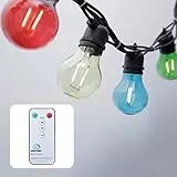hellum LED Party Lichterkette außen dimmbar mit Timer, LED Glühbirnen Lichterkette mit Fernbedienung beleuchtete 4,5m, 10 Lampen Bunt Partybeleuchtung für Biergarten Zimmer 523201