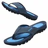 WateLves Herren Flip Flops Zehentrenner Leder mit Arch Support Sandalen Weich Leder Stoff Badelatschen Sommer Beach Rutschfest Hausschuhe Pantoletten(103 Schwarz Blau,43 EU)