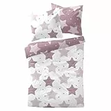 Traumschlaf Moderne Biber Bettwäsche Wavre lila kuschelig weich aus 100% Baumwolle mit Reißverschluss - Made in Germany 135x200 cm + 80x80 cm