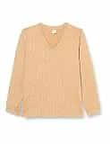 Dagi Women's Light Brown V Neck Long Sleeve Knitted Sweatshirt, Light Brown,L