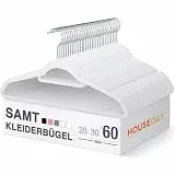 HOUSE DAY Kleiderbügel Samt 60 stück,Kleiderbügel Platzsparend Rutschfester mit Krawattenhalter,360°drehbar,geeignet für Anzüge, Jacken, Hemden, T-Shirts, Kleider und Camisolen(Weiß)