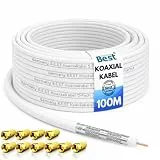 Germany B.e.s.t Koaxialkabel 100m SAT-Kabel | 4K Ultra HD | Class A+ | DVB-S/S2 DVB-C DVB-T BK Anlagen | 5Fach Geschirmt | 135dB | Antennenkabel | Koaxkabel | 10x F-Stecker