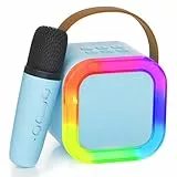 Ankuka Mini Bluetooth Karaoke Maschine, 2024 Spielzeug Karaoke mit 1 Mikrofon für 4, 5, 6, 7, 8, 9, 10, 12 Jahre alte Mädchen Geburtstagsparty, mit LED-Umgebungsbeleuchtung. (Blau)