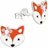 miimago Kinder Ohrringe Fuchsmädchen mit Schleife 925 Sterling Silber orange Mädchen Ohrstecker Fuchs Schmuckgeschenk