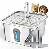 UPAWPIA Katzenbrunnen Edelstahl Trinkbrunnen für Katze 4L Katzenbrunnen für Katzen Hunde mit Wasserstandsfenster Ultra leise Wasserbrunnen für Katzen Pet Cat Fountain Stainless Steel mit LED Licht