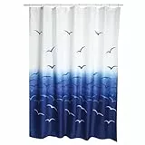 MSV Anti-Schimmel Duschvorhang - Anti-Bakteriell, waschbar, wasserdicht, Polyester, 180x200cm Möwe Weiß Blau