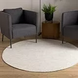 Interiyou handgewebter Baumwollteppich Riga - 120x120 cm Rund Creme - Handwebteppich für Wohnzimmer, Schlafzimmer - 100% Handarbeit Naturfaser Teppich Flachgewebe