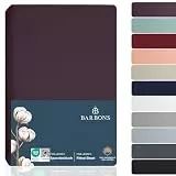 BARBONS Spannbettlaken 90x200cm - 100% Baumwolle Spannbetttuch Oeko-TEX Zertifiziert Bettlaken Jersey Bettwaren und Bettbezug für Boxspringbett und Dicke Matratzen bis 27 cm - Aubergine 90 x 200