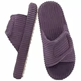 Misolin Hausschuhe Damen With Memory Foam Kordsamt Verstellbarer Klettverschluss Pantoffeln Bequeme Cord offene Zehen Slippers Indoor,Lila 255(EU37-38)