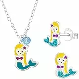 JAYARE Kinder Schmuckset Mädchen - Meerjungfrau - Halskette und Ohrringe - Kette Silber 925 mit Anhänger und Ohrstecker