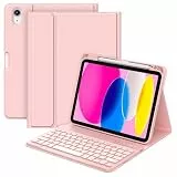 MMK Hülle mit Tastatur für iPad A16 11 Generation 2025/10 Generation 2022(11/10.9 Zoll), 7-Farben Beleuchtung Abnehmbare Kabellose Bluetooth Tastatur Schutzhülle mit Stifthalter, QWERTZ, Rosa