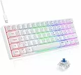 TECURS Gaming Tastatur, Mechanische Tastatur 60% TKL QWERTZ Blaue Schalter, Gamer Tastatur Kabelgebunden 61 Tasten für PC Windows/PS5/PS4, Weiß