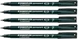 Staedtler Lumocolor Fein-Permanent-Marker Stifte – wasserdicht, wischfest, schnelltrocknend, CD, DVD, OHP, Schwarz, 5 Stück