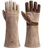 AOUCHI Grillhandschuhe und Schweißhandschuhe aus Rindsleder, langärmelig, feuerfeste und hitzebeständige Kaminhandschuhe für Grill, Schweißen Tig Mig, Kamin, Ofen, Backen, Herd (Kaffee, XL)