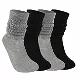 Abeillo 2 Paar weiche Slouch-Socken für Damen, gemütliche Crew-Socken mit Rüschen, für Frühling und Winter, lange Stiefelsocken für Damen und Mädchen (Größe 39-47) (Schwarz/Grau), schwarz / grau, 7-12