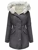 Vancavoo Damen Winterparka Mantel Winterjacke Parka Daunenmantel Herbst Winter Warm Kunstfellkragen Kapuzenmantel mit Tasche,Dunkelgrau,L