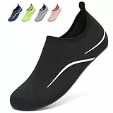 BARFULKER Badeschuhe Damen Herren Wasserschuhe Schwimmschuhe - Unisex Schnell Trocknend Aquaschuhe Leicht Strandschuhe Surfschuhe für Beach Pool Surfen Yoga, Schwarz, 45 EU
