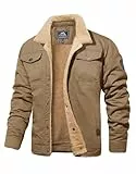 MAGCOMSEN Herren Outdoor Fliegerjacke Warme Fleecejacke Gefüttert Winter Jacken Lässig Militär Jacke Herren Dick Taktische Jacken mit Stehkragen Retro Winddicht Mantel Khaki L