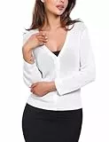 Sykooria Strickjacke Damen Sommer 3/4 Ärmel Cardigan Dünne Bolero Jäckchen Kurz Leichte Elegant Strickjacken Stricktop mit Knopfleiste, Weiß S