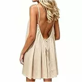 Awrvia Rückenfreies Kleid Damen Ärmellos Spaghettiträger Sommerkleid Elegante Rundhals Strandkleid Casual Locker Minikleid Leichte Luftig Freizeitkleid Mode Trägerkleid Knielang Midikleid