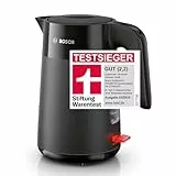 Bosch kabelloser Wasserkocher MyMoment TWK2M163, Abschaltautomatik, Überhitzungsschutz, Tassenanzeige, entnehmbarer Kalkfilter, Trockengehschutz, Dampfstopp-Automatik, 1,7 L, 2400 W, Schwarz matt