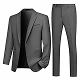 Autsel Anzug Herren Slim Fit Anzüge 2 Teilig Business Herrenanzug Hochzeit Sakko Hose Dunkelgrau M