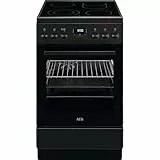 AEG Standherd mit Glaskeramik-Kochfeld, 50cm, A, 1 Paar Teleskopschienen, Bräterzone, Mehrkreiskochzone, Versenkknebel, Grillfunktion, Display mit Uhr, Mattschwarz, CCB54492BB