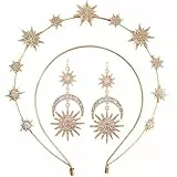 Jascatin Strass Halo Krone Stirnband Layered Gold Star Krone Stirnbänder Göttin Halo Perle Krone Kostüm Boho Braut Hochzeit Party Headpiece für Frauen und Mädchen (A)