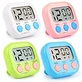 VFANDV Eieruhr Digital 4 Stück, Magnetische Stoppuhr Küchentimer Kleine Kinder Zeitschaltuhr mit Einklappbarer Ständer Countdown Kurzzeitwecker Digitaler Timer für Küche Schule Sport (4 Farben-002)
