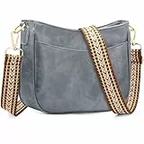 YERUUE Handtasche Damen Umhängetasche Mittelgroß PU Leder Umhängetasche Damen Schultertasche für Frauen Crossbody Bag mit Verstellbar Abnehmbar breitem gurt (Grau)