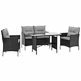 SVITA Dallas Gartensitzgruppe Polyrattan 4-teilig Outdoor Set mit 2 Sesseln 2er-Sofa & Esstisch Wetterfestes PE-Rattan Stahlrahmen & Sitzkissen Schwarz