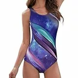 Durio Badeanzug Damen Sport Bauchweg Bademode Badeanzüge für Damen Sexy Einteilige Swimsuit mit Breite Schultergurte Blauer Sturm XL
