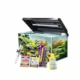 VIALIA Aquarium Komplettset 60x30x30 cm | 54 Liter Glasbecken mit Juwel LED Abdeckung Schwarz | Starter-Set inkl. Heizer, Thermometer, Aufbereiter & Futter | Stoßfestes Floatglas & Diamantschliff