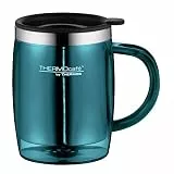 THERMOcafé by THERMOS TC DESKTOP CUP teal 0,35l, Isoliertasse aus Edelstahl & Kunststoff, mit Deckel, schwappsicher für Büro, Camping, Bürotasse, passt unter Kaffeeautomat