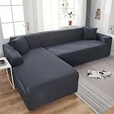 LHKXKKXX Sofaüberzug 2/1/3/4 Sitzer, Universal Couchbezug, Sofa Cover Sofa überwurf Sofaschoner (L Form Ecksofa Erfordert Zwei), Dark gray, 3 Seater