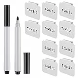 Abeillo 12 Stück/Set Etikettenhalter Clip, PVC Korb Etiketten, Etikettenhalter Abnehmbare Clips Etiketten für Aufbewahrungsbehälter Organisationsbox Lagerung Körbe (10 Weiß Clip, 2 Schwarzer Stift)