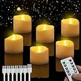 daphomeu Led Kerzen Wiederaufladbar, 6 Stücke Teelichter mit Timerfunktion, Led Kerzen Flackernde Flamme mit Fernbedienung für Halloween, Weihnachten, Herbst und Winter, Hochzeit