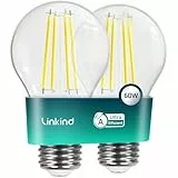 Linkind Ultraeffiziente E27 Lampe Vintage, 3,8W=60W, 2700K Warmweiß mit Energie Klasse-A, Filament A60 Edison 806 Lm, 320°Abstrahlwinkel, Klar, 2 Stück