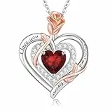 LAVUMO Halskette Damen Silber 925 Echt/Messing Doppel Herz Rose Blume Kette Damen Geburtsstein Halsketten Muttertag Geburtstag Valentinstag Weihnachten Schmuck Geschenke Frauen Mama Freundin