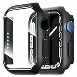 NEW'C 2 Stücke Hülle mit Glas Displayschutz für Apple Watch Series 8/7 45mm - Overall PC Case Slim Hartglas Displayschutz Schutzhülle für Apple Watch 45mm Series 8/7 - Schwarz