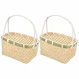 Cabilock 2 StüCkeWicker Blumenmädchen Korb, Mini Geflochtener Blumenkorb Handgefertigter Bambuskorb, Tragbarer Obst- Und Blumenkorb Im NatüRlichen Stil, Ideal FüR Hochzeit Und Dekoration