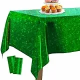 PartyWoo Folientischdecke Grün, 2 STÜCK Irisierende Tischdecke mit Punkten, 137 x 274 cm/ 54 x 108 Zoll Rechteckige Tischdecke Abwaschbar für 6 bis 8 Fuß Tisch, Tischdecke für Geburtstag, Hochzeit