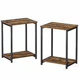VASAGLE Beistelltische, Nachttische, 2er Set, jeweils mit 2 Ebenen, für Schlafzimmer, Stahlrahmen, für Wohnzimmer, Schlafzimmer, Industriestil, vintagebraun-schwarz LET272B01