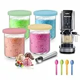 CJBIN 4 Stück Creami Behälter Kompatibel mit Ninja Creami Eismaschine NC501 NC500 Deluxe, 680ML Eisbehälter für Speiseeis mit Eisportionierer, BPA-frei, Spülmaschinenfest, Creamy Pint Behälter