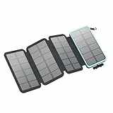 FEELLE Solar Powerbank 25000mAh, Solar Ladegerät mit Dual 3,0A USB-Ausgang & 4 Faltbaren Solarpanel Externes Akkupack Power Bank für Smartphone, Tablet, Campen und mehr (Blau)