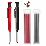 2er Zimmermannsbleistift mit 12 Bleistiftminen 2 Farben, Tieflochmarker Bleistift Baustelle Set für Holzbearbeitung, 45mm Lange Feder Baubleistift Tischler Bleistift Bohrlochmarker Eingebauter Spitzer