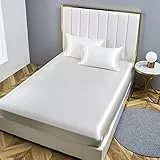 Damier Spannbettlaken 90x200cm Weiß Satin Seide Glänzend Bettlaken Hochwertiges Deluxe Unifarben Spannbetttuch, geeignet für Matratzen bis 30cm