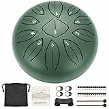 LEKATO Steel Tongue Drum, 6 Zoll 11 Tone C Zungentrommel Schlagzeug, Steel Pan Töne Schlaginstrument Hand Pan Drum für Meditation Yoga Klangheilung, Steingrün